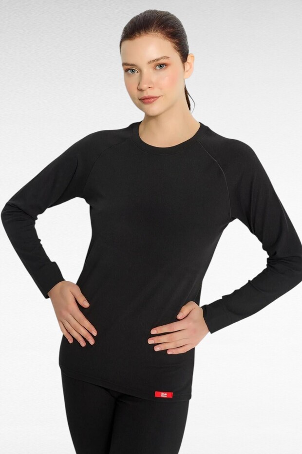 Jiber Women's Thermal Black Long Sleeve Top - Winter Thermal Bodywear