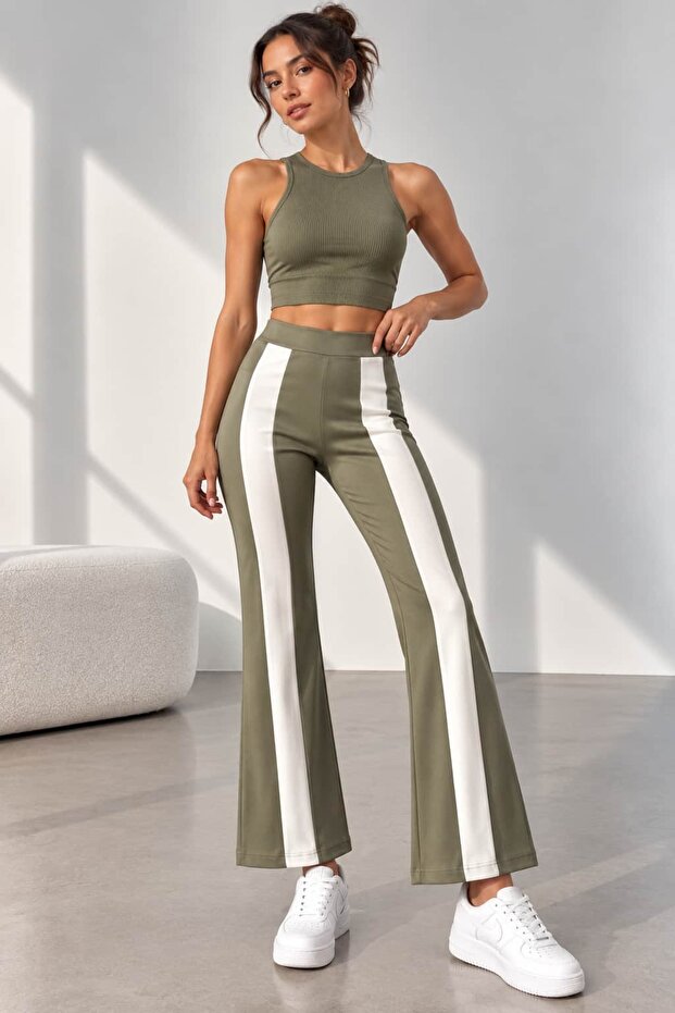 Women's Modal Fabric Contrast Stripe Detailed Straight-Leg Trousers Zg3535