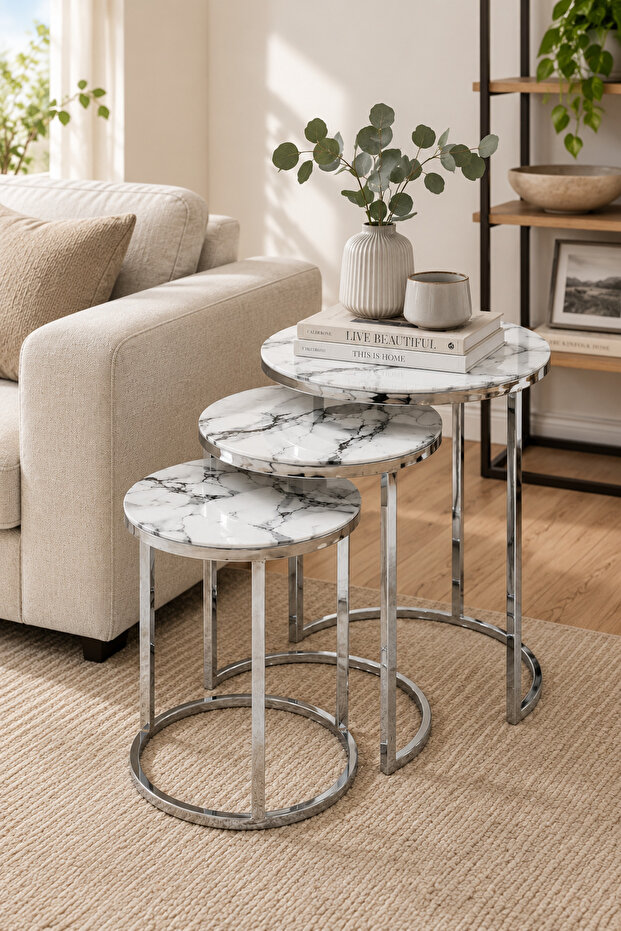 Anza 3-Piece Signature Nesting Coffee Table Set, Glass Top - Silver Silver