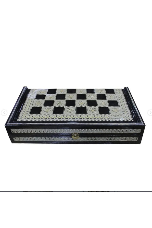 Latas Handicrafts & Gifts LLC Egyptian MOP work Backgammon with Chess Board | CHS12 51cmx51cmx8cm