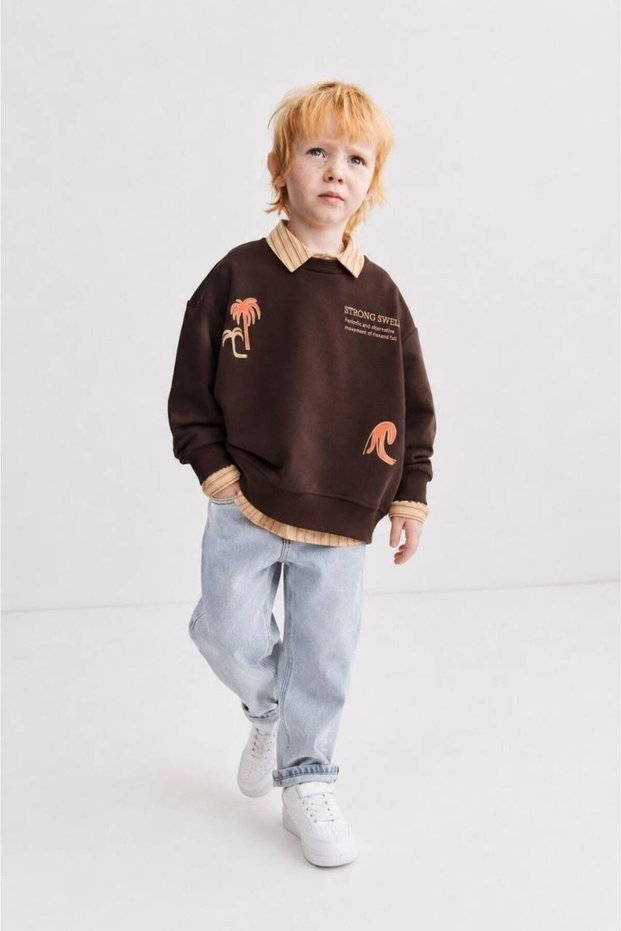Boy's Printed Sweatshirt with Shirt and Jeans 3-Piece Set