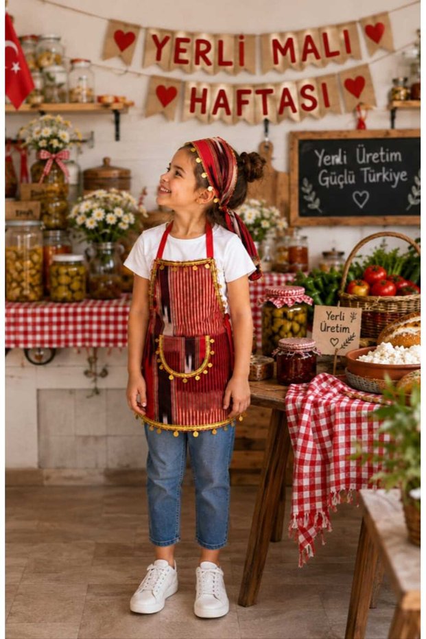Keşan Fabric Girls' Kitchen Apron with Bandana