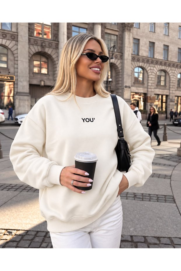 Women's Minimal Printed 3 Thread Sweatshirt – Oversize Crew Neck