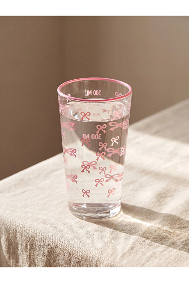 Lcw Home Pink Bow Patterned Glass Cup 550 ml