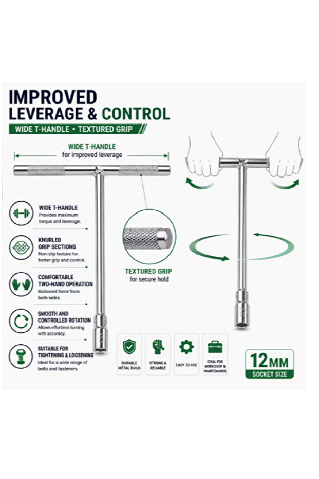 12mm T-Handle Spark Plug Socket Wrench, Deep Socket Tube Spanner with Sliding T-Bar Handle, Chrome Steel Hand Tool for Motorcycle, Scooter, Lawn Mower and Small Engine Maintenance