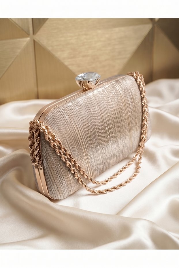 Glittery Twisted Chain Portfolio Special Wedding Engagement Clutch Evening Dress Women's Bag Gold