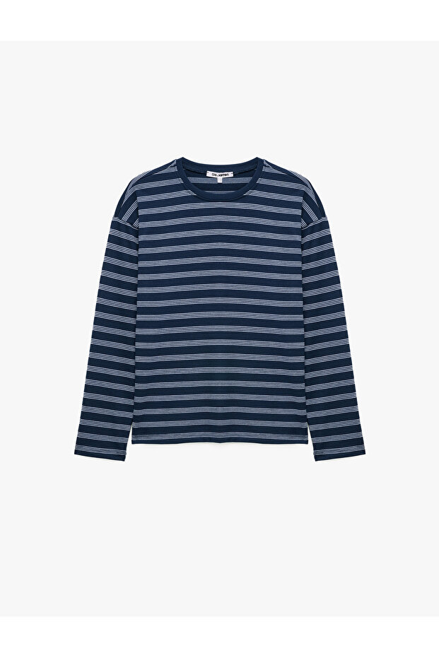 Comfortable Fit Crew Neck Long Sleeve Basic Striped T-Shirt