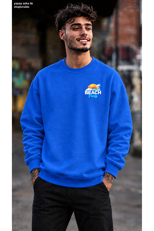 Men's Beach Party Palm Tree Printed Crew Neck Casual Regular Fit Sweatshirt