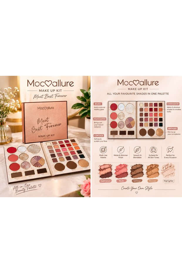 Mocallure Meet Best Forever Makeup Kit – All-in-One Eyeshadow, Blush, Highlighter & Contour Palette