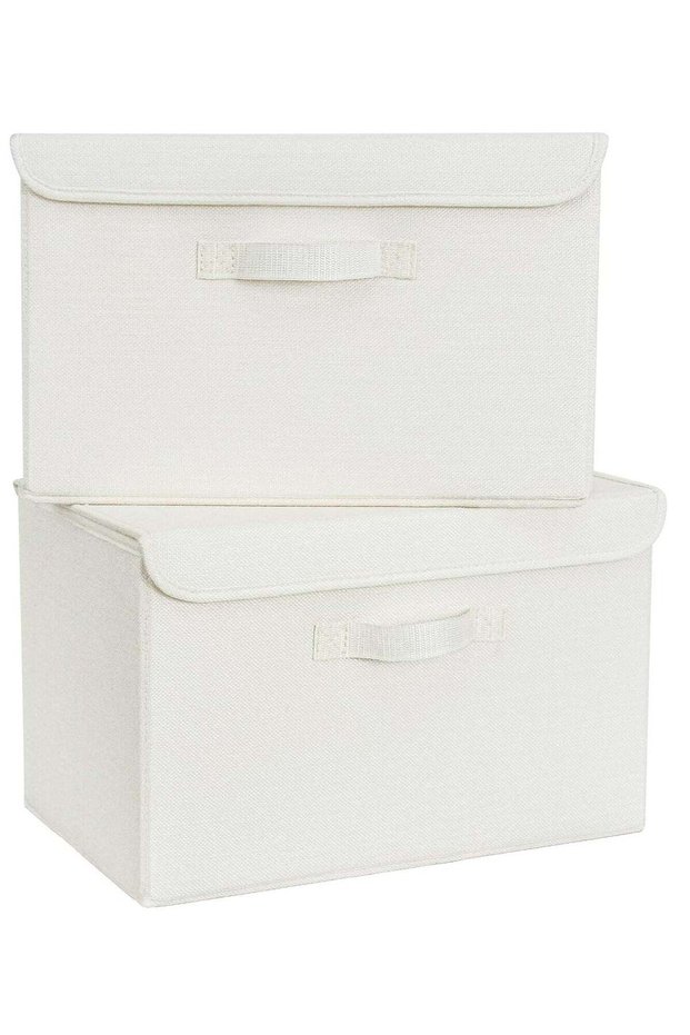 Large Storage Bins with Lids, Pack of 2 Closet Storage Boxes for Shelves, Decorative Wardrobe Organizers and Storage for Clothes, Pretty Storage Boxes for Organizing Bedroom, White