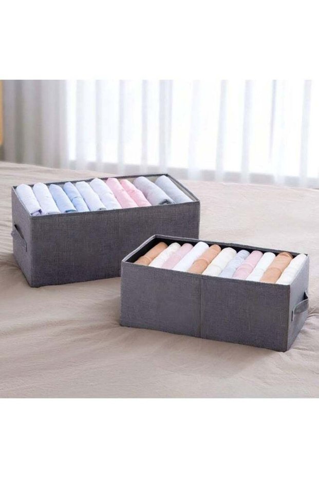 2 Pcs Clothes Storage Organizer – Stackable Linen Fabric Organizer,Washable Portable Stackable Wardrobe Storage Box for Clothes, Bedding (Grey, XL 47 * 37 * 21)