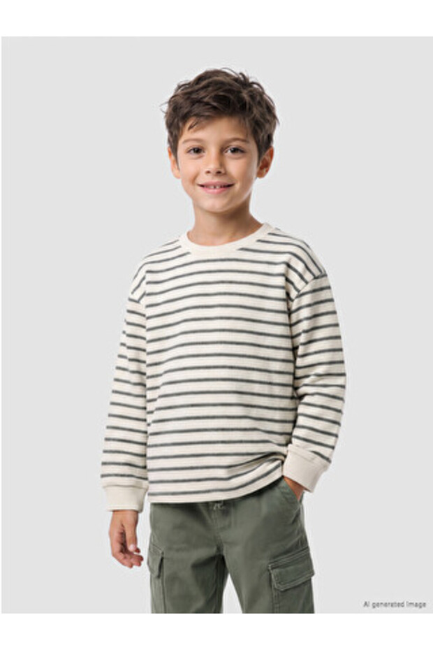 Anthracite Crew Neck Striped Boys' T-Shirt