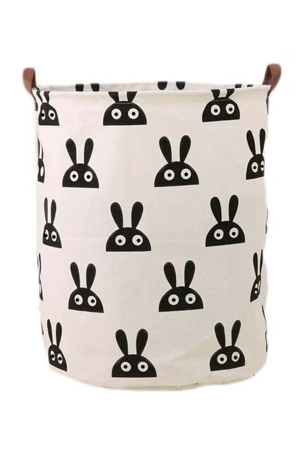 Rabbit Printed Rounded Storage Basket White/Black 40x50centimeter