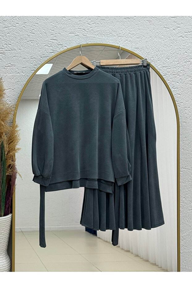 Perran Side Drawstring Pique Skirt Set-Nl805 Khaki
