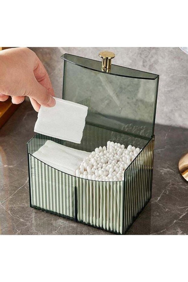 2-Grid Cotton Swab Ball Holder Dispenser with Lid,Container Dispenser Box for Bathroom Home Storage Organization,Vanity Organizers and Storage