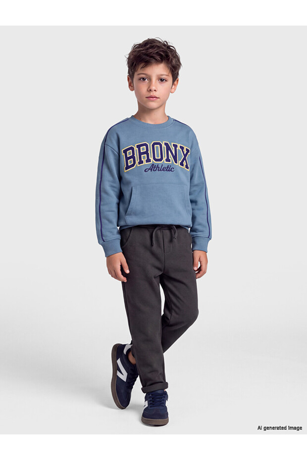 Ozmarka New Season Anthracite Boys' Sweatpants with Elastic Waist