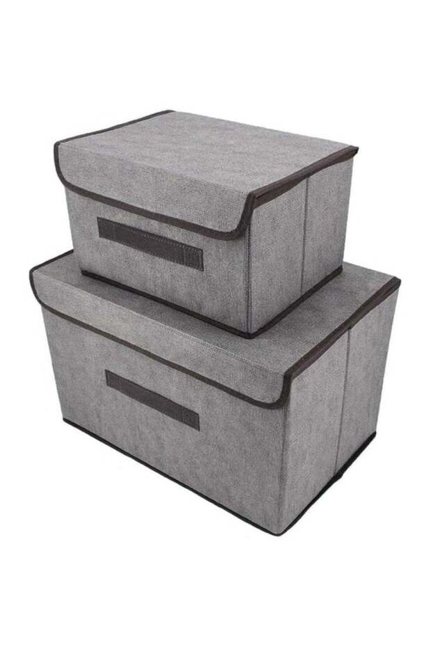2-Piece Foldable Fabric Storage Box Set with Lid, Grey