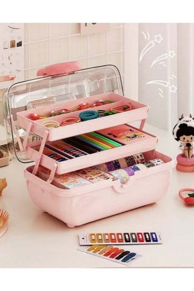 Three-Layer Clear Plastic Storage Box,Folding Tool Box,Multipurpose Stationery Storage Box With Hidden Handle,Large Capacity Storage Box for Hair accessories and cosmetics