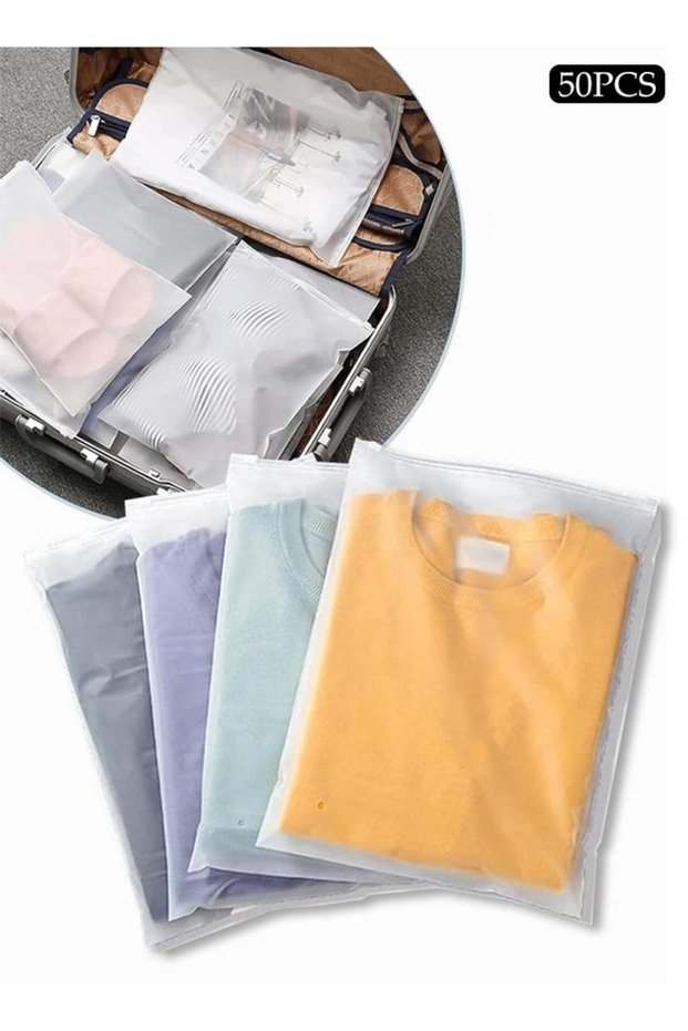 50 PCS Shirt Packaging Bags, 11x15 inch Reclosable Poly & Plastic Bags for Packaging Clothes, Shirts, Jeans, Pants, T-Shirts, Frosted Zip Lock Bags with Vent Hole for Travel Storage(One size)