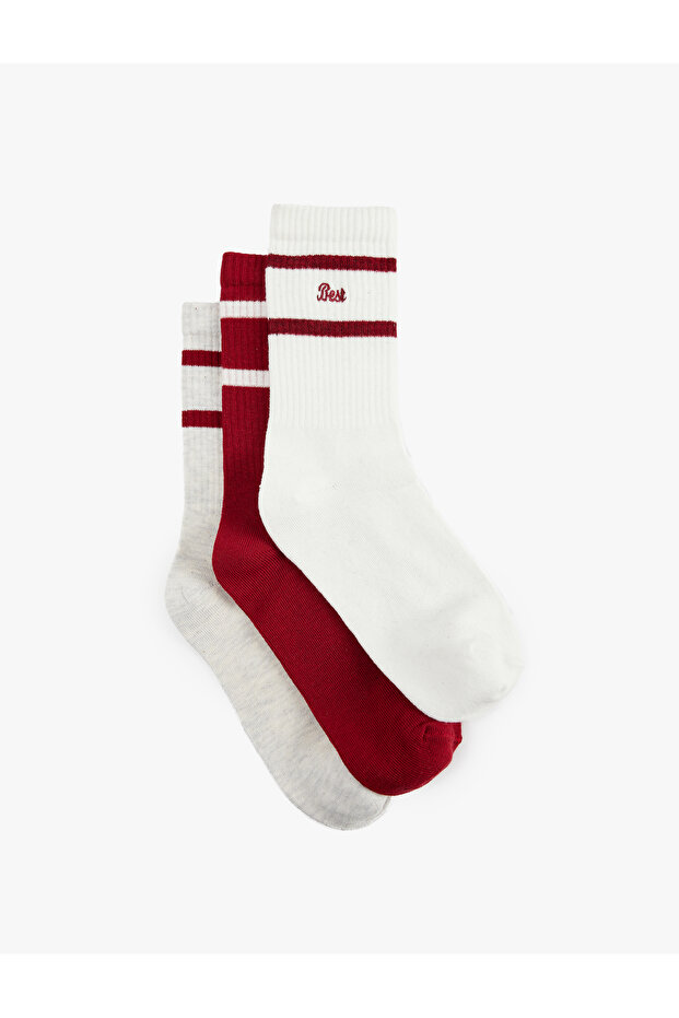 Embroidered Striped 3-Piece Sock Set