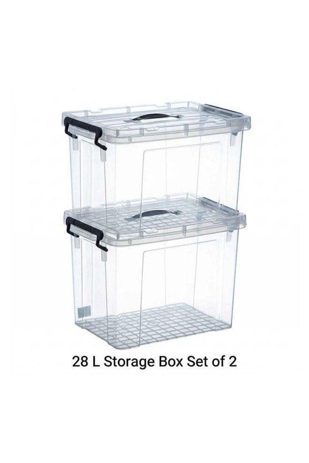 Storage Box 28L Set of 2 Transparent Plastic Organizer Boxes with Lids Multipurpose Home Storage Containers