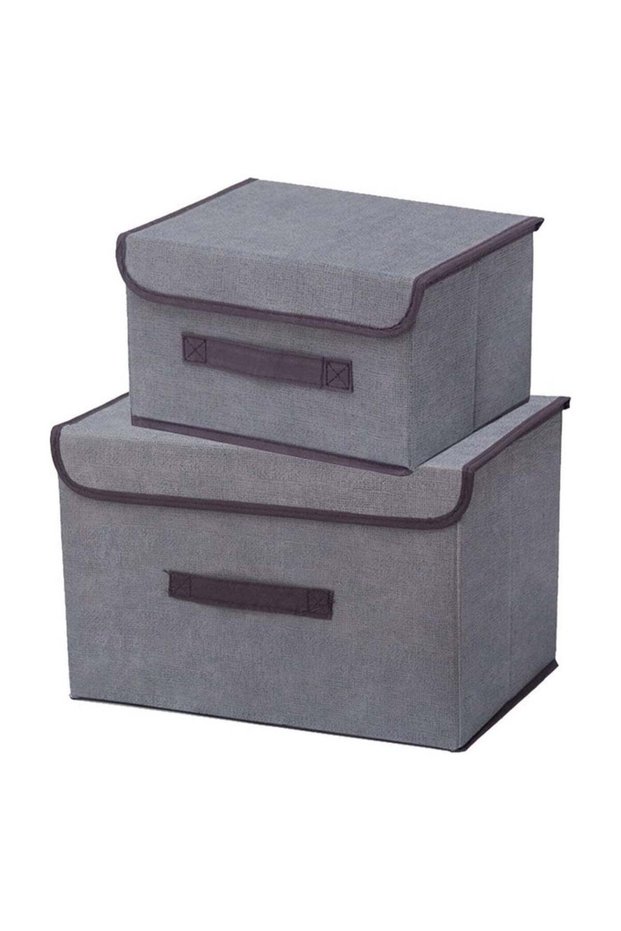 Pack Of 2 Foldable Storage Box With Lid for Clothes, Office, Bedroom, Toys, Living Room (Grey)