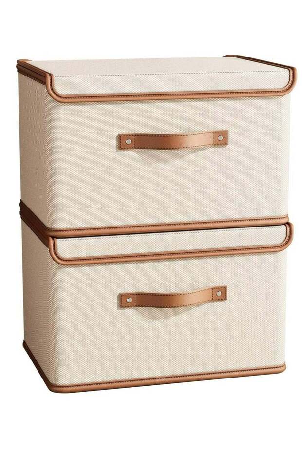 2 Pack Storage Bins with Lids, Collapsible Closet Organizer Container, Fabric Organizer Box with Handles, Decorative Storage Boxes with Lids for Organizing Clothes, Books, File, White