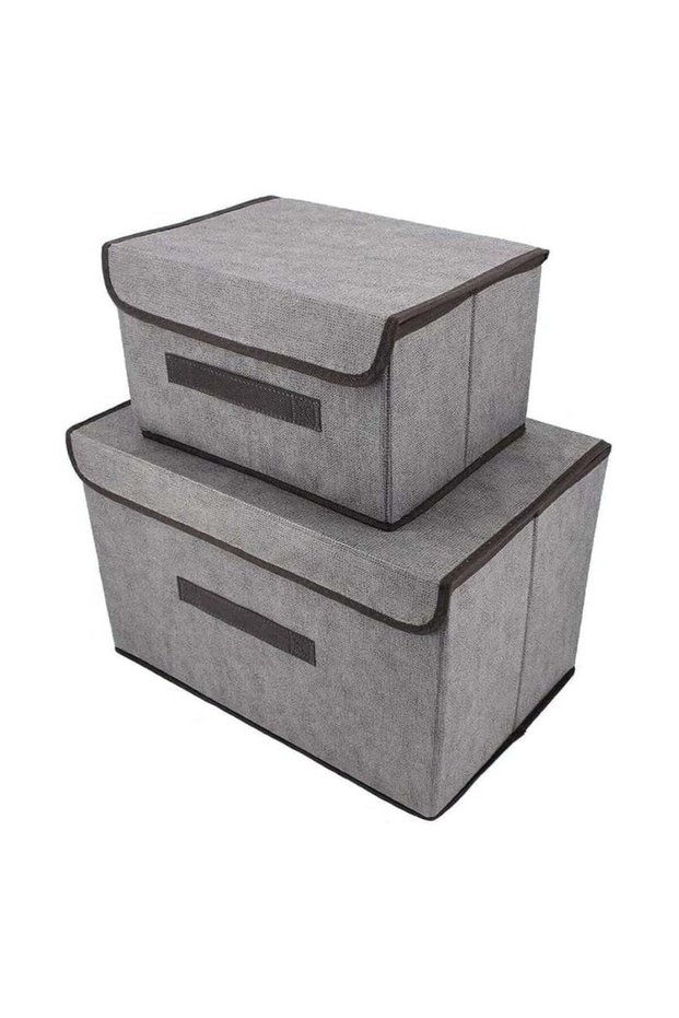 Fabric Foldable Storage Boxes with Lids-2 Size, Canvas Boxes, Fabric Boxes with Lids, Toy Box Storage, Grey Collapsible Storage Bins with Lids for Toy Books Bedroom Living Room