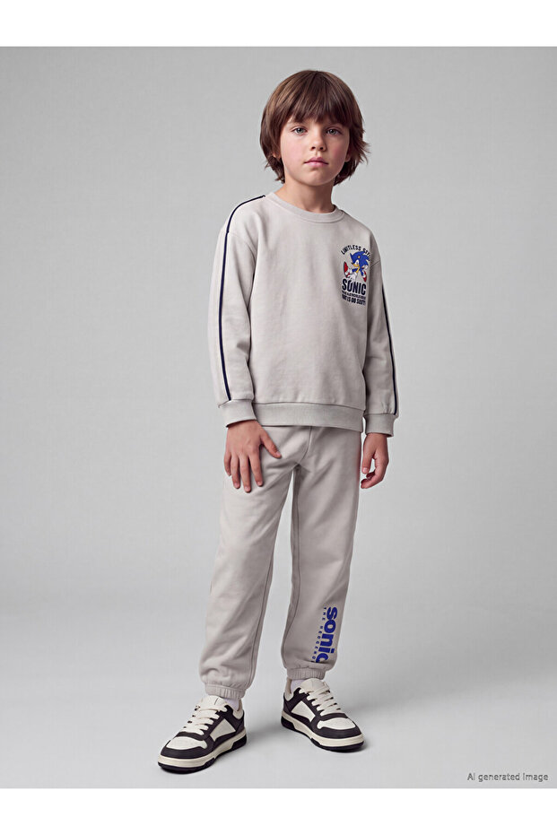 Lcw Kids Gray Sonic Printed Boys' Tracksuit Set