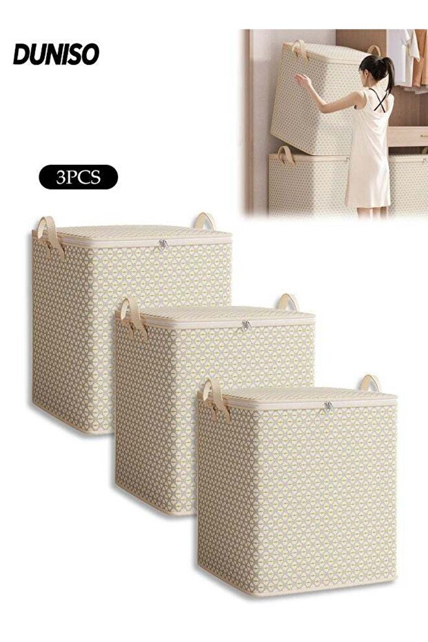 3 PCS Large Capacity Foldable Clothes and Blanket Storage Bags,Portable Clothes Storage Bins with Handle and Zipper,Giant Waterproof Moving Bag,Suitable for Home Bedroom Cargo Transport