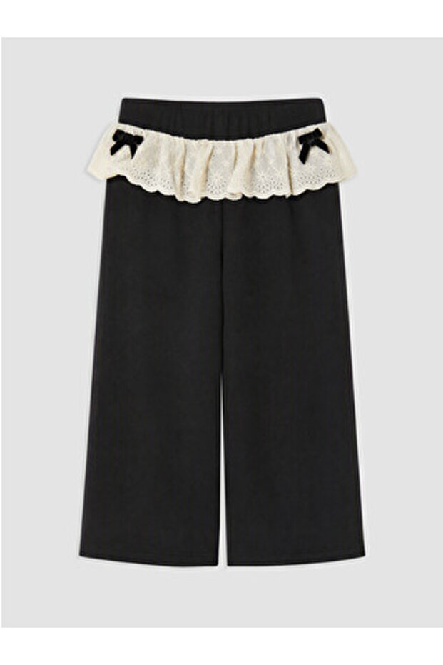 Black Embroidered Girls' Thick Sweatpants