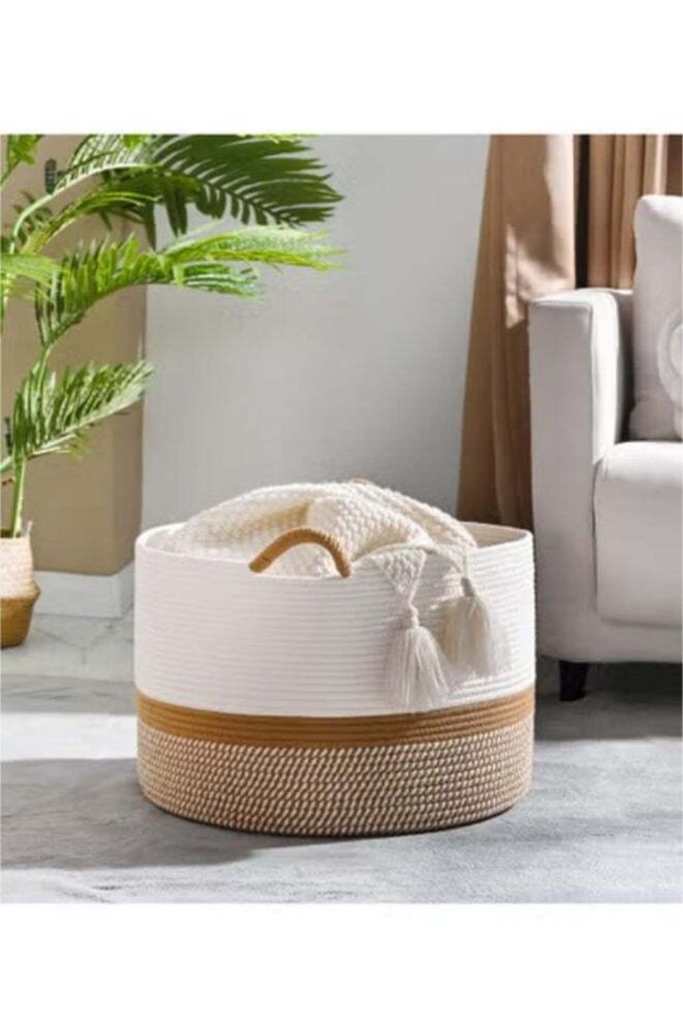 XXLarge Cotton Rope Basket 40*40*35cm Woven Baby Laundry Blanket Basket Toy Baskets with Handle Storage Comforter Cushions Thread Laundry Hamper