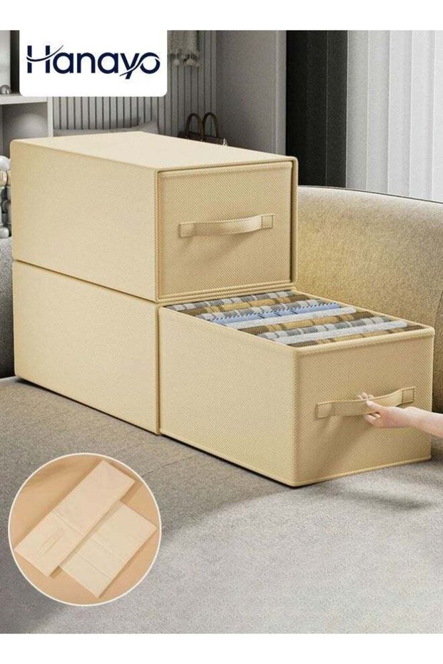 2 Pcs Storage Drawer Boxes Foldable Wardrobe Fabric Storage Drawer Bins with Lid Organiser Box Storage Boxes for Household Clothing Toy(Beige)