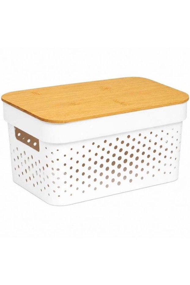 Homesmiths 3.5 L Infinity Perforated Storage Container with Bamboo Lid, Stackable Plastic Organizer Box with Airflow Design for Clothes, Towels, Linen & Home Storage