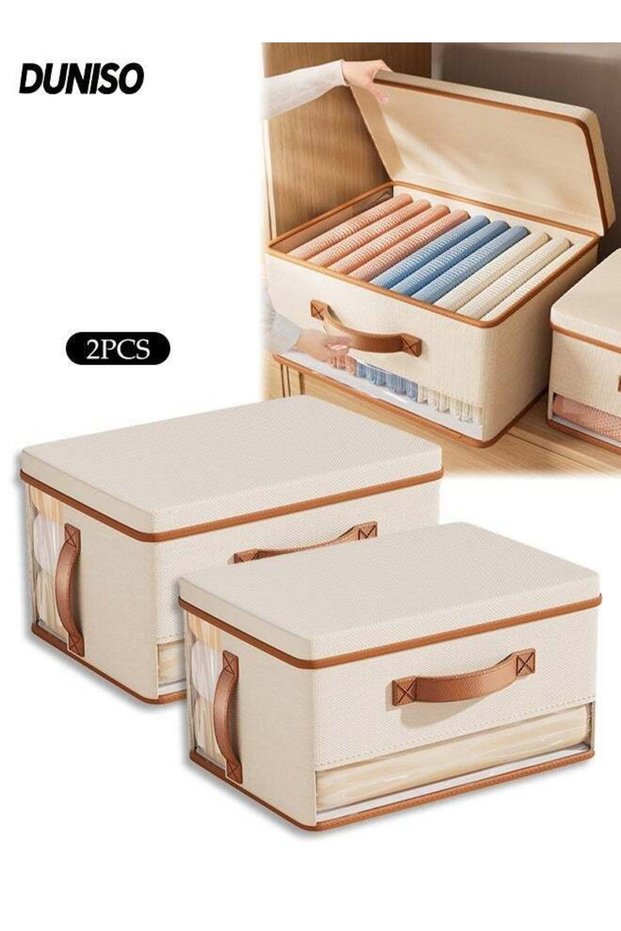 Pack of 2 Foldable Closet Organizer,Storage Bins with Removable Lids & Handles,Multi-purpose Dustproof Clothes Storage Box with Transparent Window,for Bedroom, Closet, Office, Living Room,40*27*20 cm
