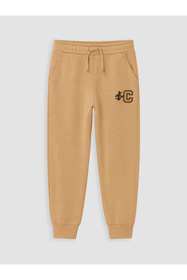 Özmarka New Season Beige Embroidered Boys' Jogger Sweatpants