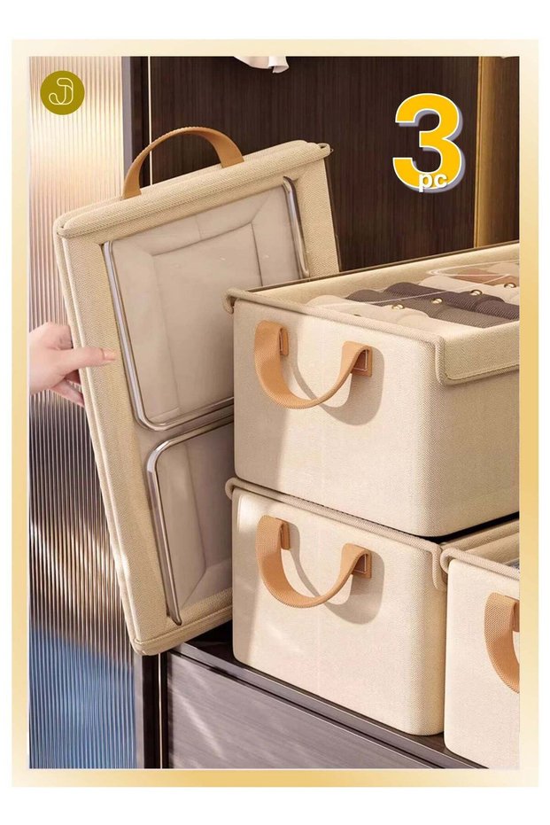 3 pcs Foldable Dustproof Cloth Storage Box with Transparent Cover & Steel-frame Structure & Handle | Washable Closet Drawer Organizer | Premium Fabric Baskets Bins Dividers, Using For Clothes Socks U