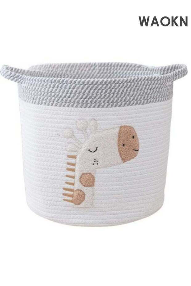 Giraffe Storage Basket , suitable for Nursery , Cotton Rope Bin with Soft Felt Animal Patch , Toy Organizer , Baby Laundry Hamper , Diaper & Towel Holder , Foldable , Washable & Baby Safe , 30*30cm ,
