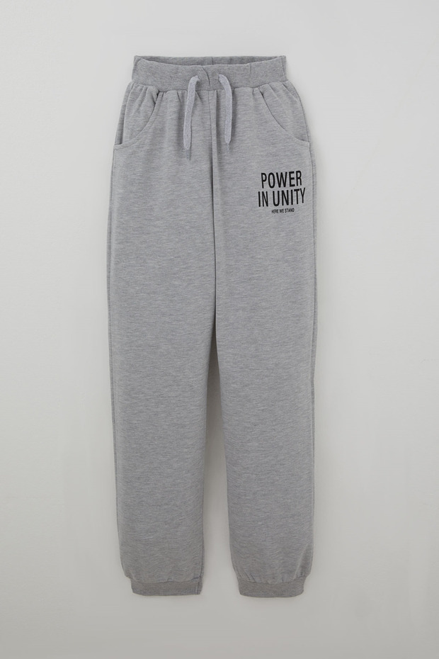 Boys' Sweatpants with Pocket and Lettering Printed on the Pocket, with Lacing Accessories, Ages 9-14, Gray Melange
