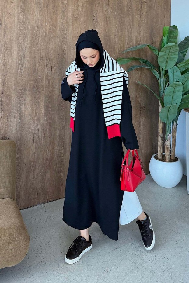 Slit Long Sweat Dress Black