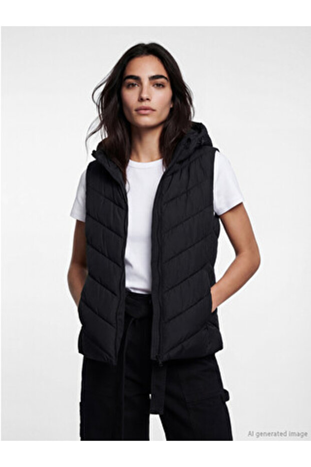 Black Hooded Women's Puffer Vest