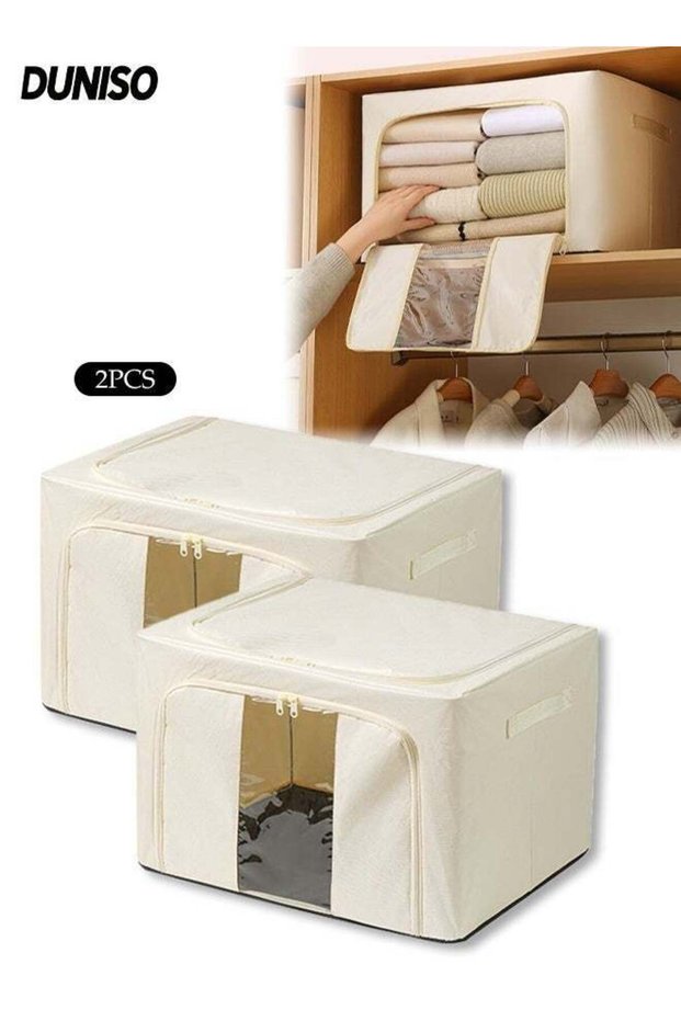 2 Pack Foldable Large Capacity Clothes Storage, Stackable Drawer Storage Organizer, Closet Organizer Basket, Cloth Container Bins with Metal Frame and Clear Window