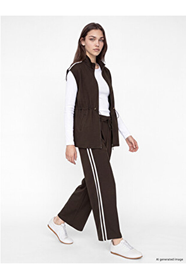 Brown Soft Touch Women's Sweatpants with Stripes on the Sides