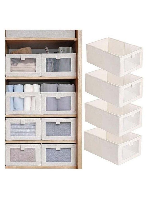 4 Pack Linen Storage Bins, Storage Containers for Organizing Clothing, Jeans, Toys, Books, Shelves, Closet, Wardrobe, Closet Organizers and Storage, Large Storage Boxes Baskets with Visual Window