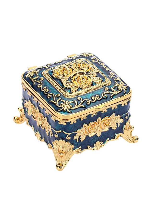 Vintage Metal Jewelry Box, Jewelry Storage Ring Box, Rose Pattern Jewelry Organizer for Rings Earrings Necklaces, Women Girls Home Decor Souvenir Box 3x3x2.4 inches