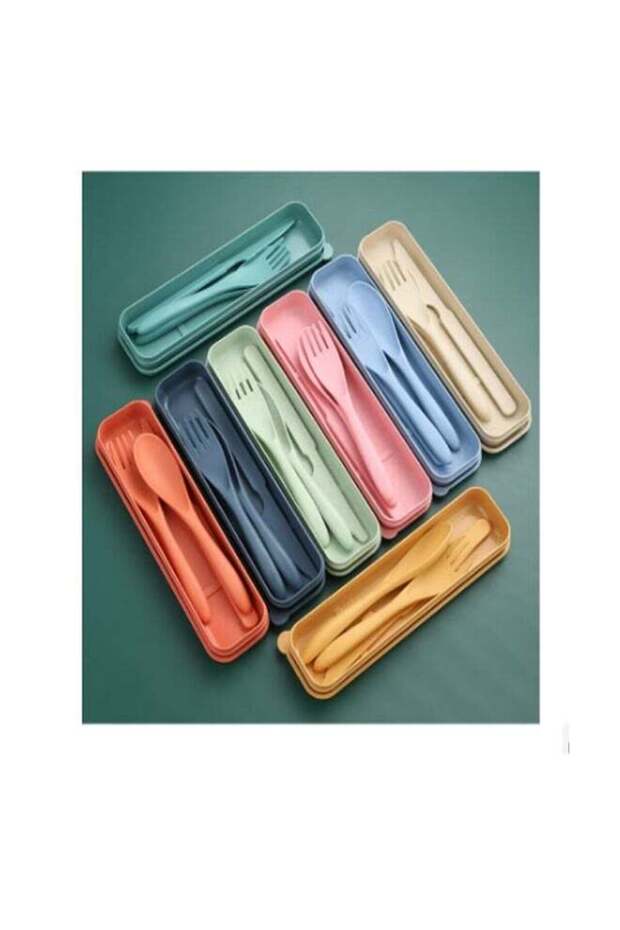 8 Colors Reusable Portable Wheat Straw Cutlery, Travel Utensils Flatware Sets with Case Storage Box, Spoon Knife Fork Tableware Sets