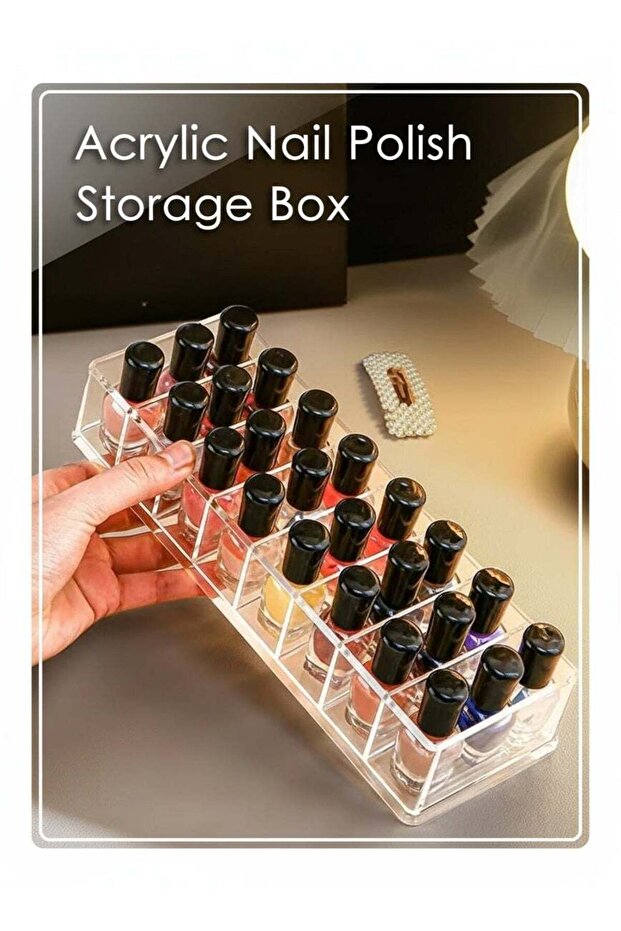 Acrylic Nail Polish Storage Box, 24-Slot Lipstick & Lip Gloss Holder, Makeup Brush and Cosmetic Display Organizer