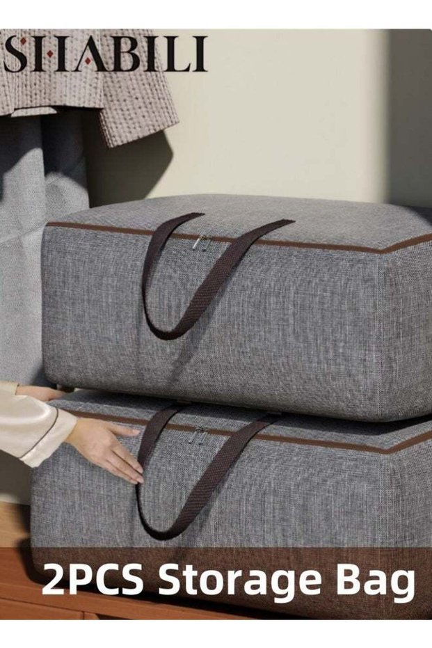 2PCS Oxford Fabric Foldable Storage Bags – Large-capacity Storage Box for Clothes, Toys, Home Closet Organizers with Dual Zippers & Reinforced Handle (Dark Grey, 105L)