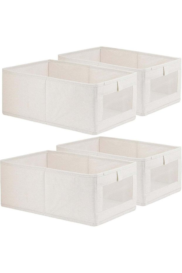 4 Pack Linen Storage Bins, Storage Containers for Organizing Clothing, Jeans, Toys, Books, Shelves, Closet, Wardrobe - Closet Organizers and Storage, Large Storage Boxes Baskets with Window