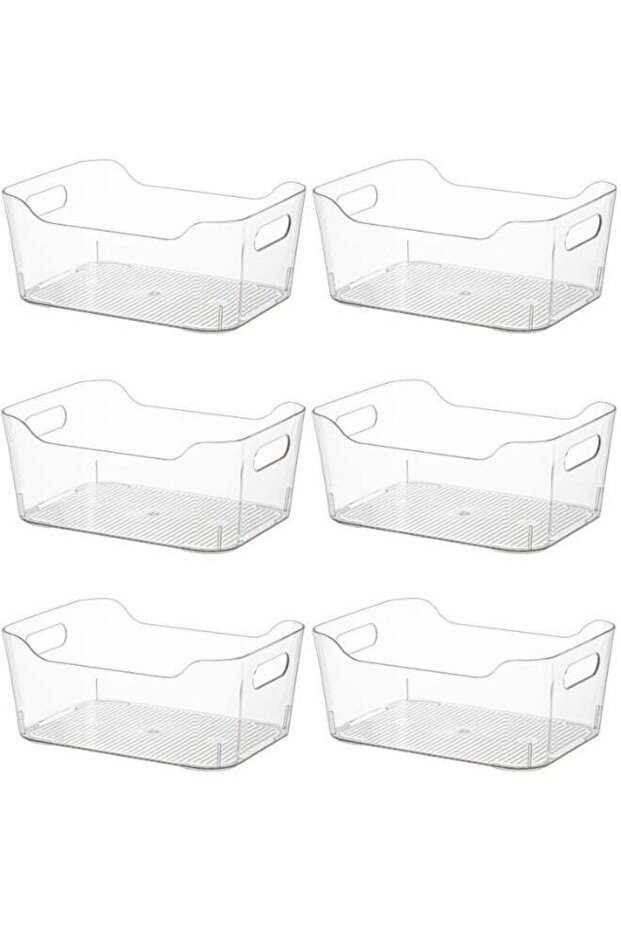 6 Pack Clear Stackable Storage Boxes with Handles, Pantry Organizer, Storage Containers and Organizer Bins, Multi-Use Bins for Home, Kitchen and Cabinet (Medium - 6 Pack)